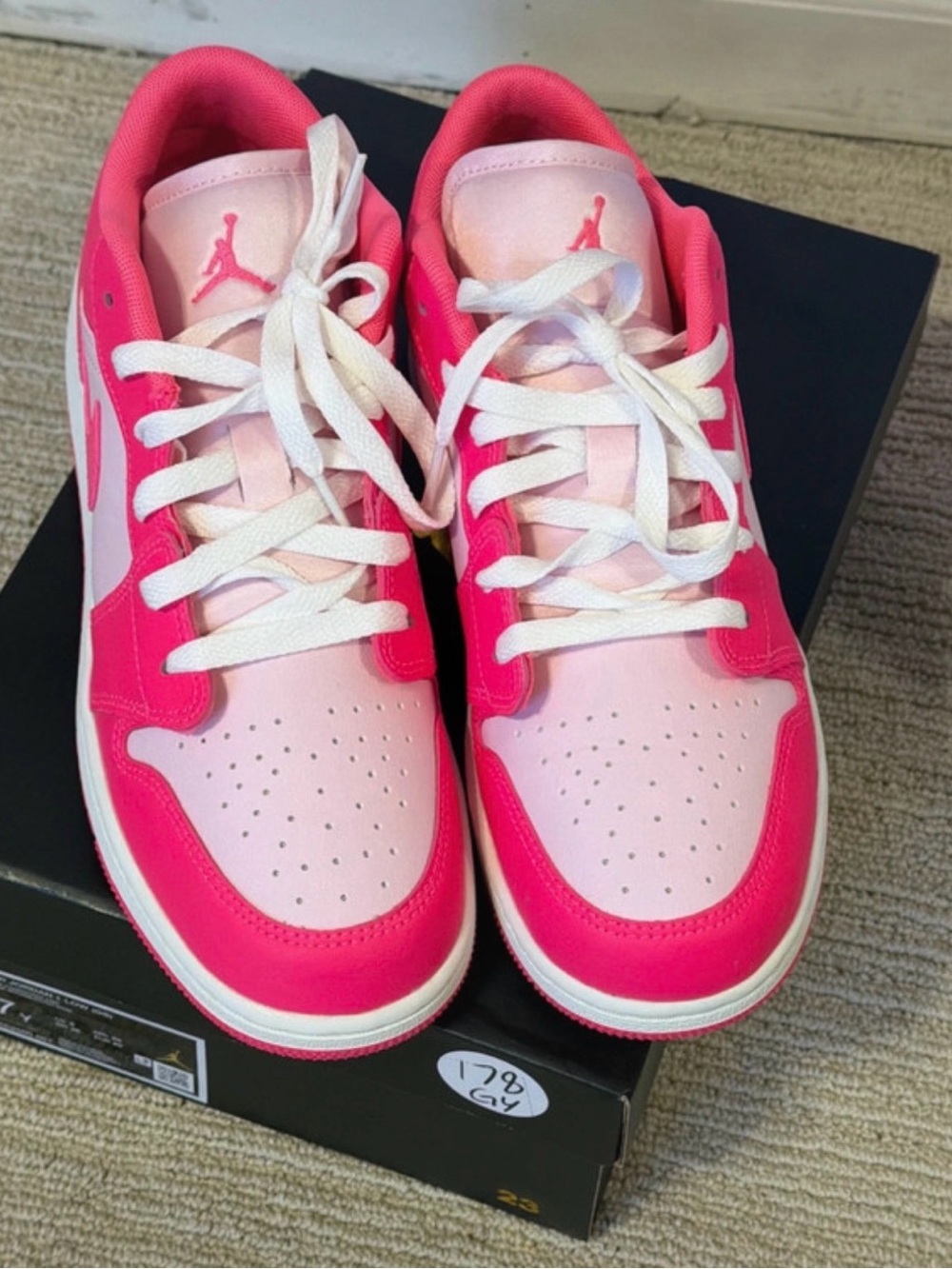 Jordan Low Top Sneakers in Hot Pink and Light Pink - Women's - Picture 2 of 2